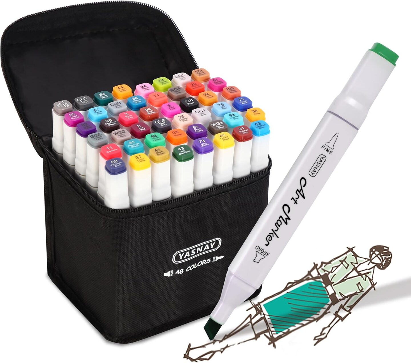 Alcohol Markers, 48 Colors Dual Tip Art Markers, Drawing Markers, Coloring Marker for Kids Sketching Adult Coloring
