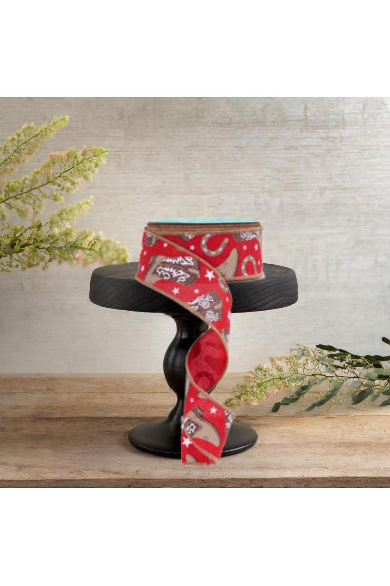 1.5&#x22; Cowboy Boots Ribbon: Red (10 Yards)