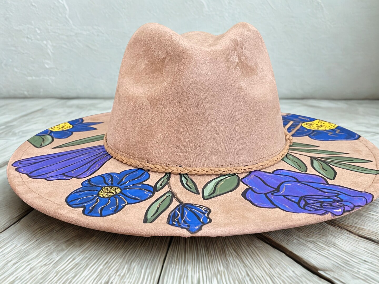 Complit by Marisa Womens hat purple, hand painted flowers.Made in Italy. Wildflower State Hat {Olive with Purple Flowers} – Just  main image 3