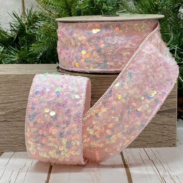 2.5&#x22; Sequin Sugar Plum Ribbon: Iridescent Pink (10 Yards)