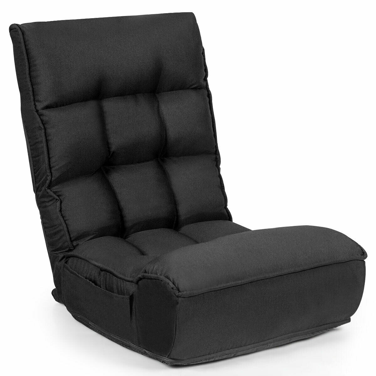 Black Steel Floor Gaming Sofa with Adjustable Backrest and Headrest