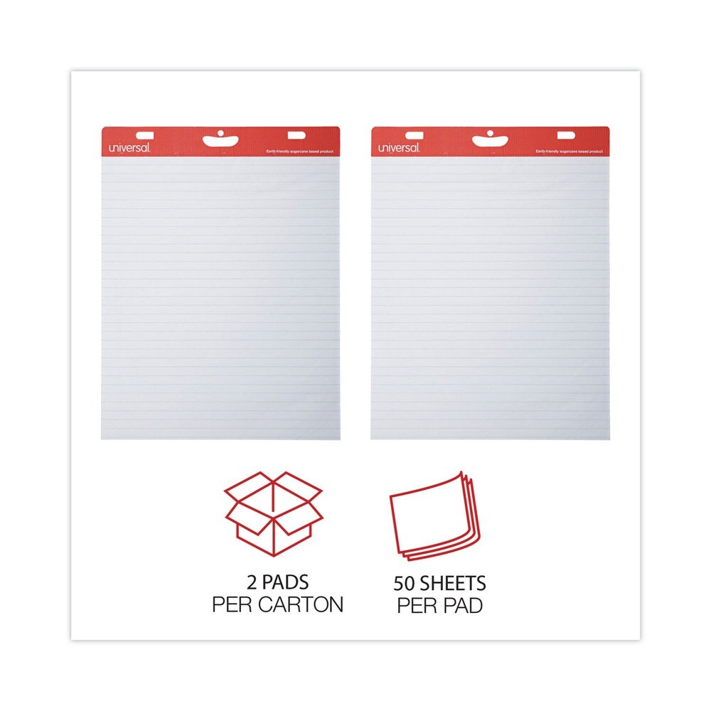 Universal 27 in. x 34 in. Renewable Resource Sugarcane Based Easel Pads - Ruled, White (50 Sheets/Pad, 2 Pads/Carton)