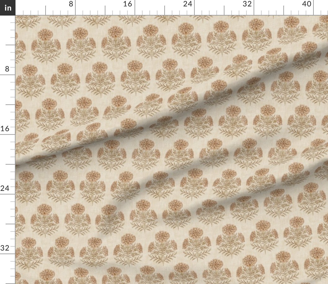 Various Fabrics by the Yard or Fat Quarter Farmhouse Floral Neutral Bohemian Block Print Autumn Farmhouse Cottagecore Botanical Custom Printed Fabric by Spoonflower