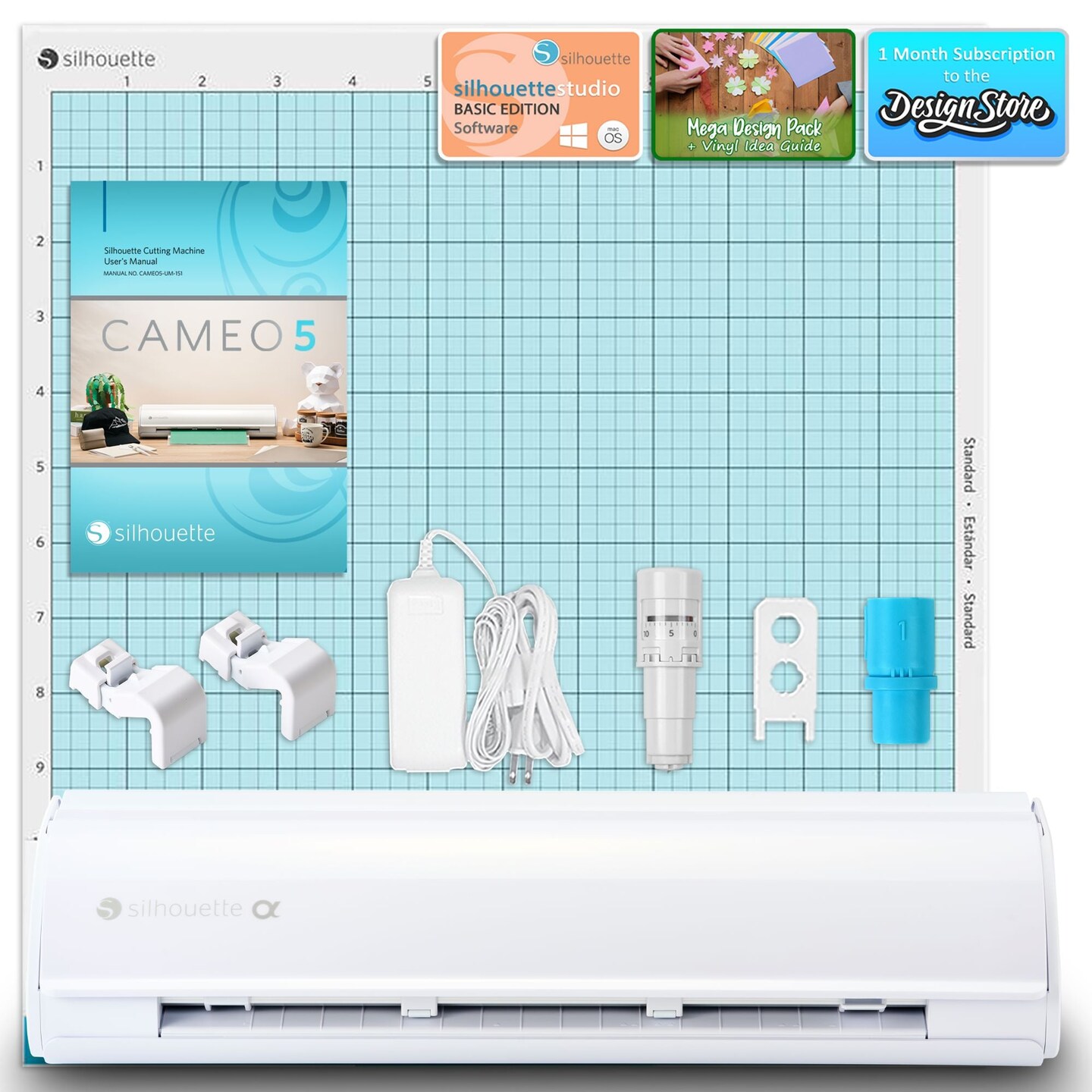 Silhouette White Cameo 5α Alpha w/ 38 Oracal Sheets, Siser HTV, Guides, 24 Pens