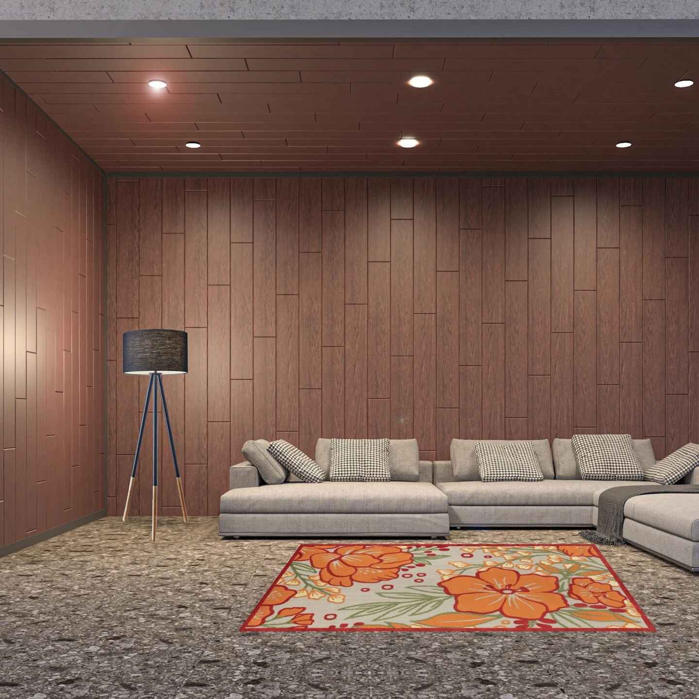 Edge Collections - 5' x 8' - Orange - Floral Stain-Resistant Area Rug for Indoor and Outdoor Use - 1 Piece
