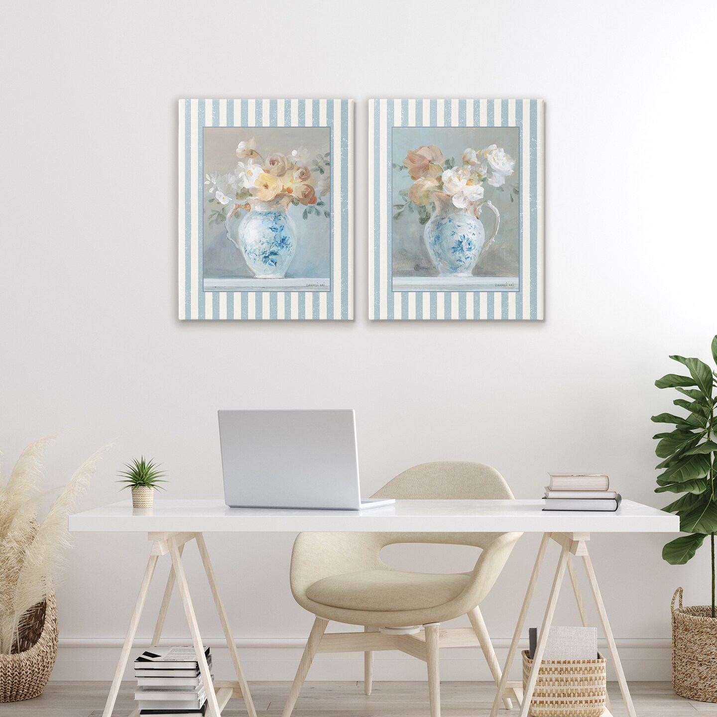 Stupell Industries Heirloom Bouquet on Stripes 2 Piece Canvas Wall Art Set, design by Danhui Nai