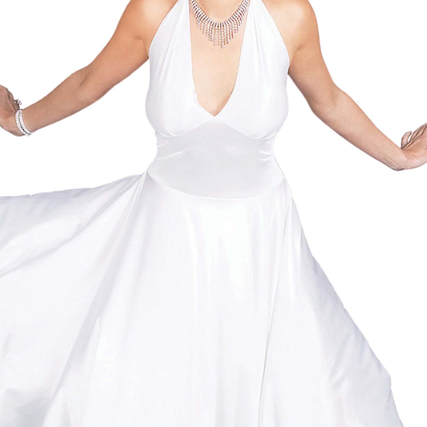 Screen Goddess Costume Women Large White Lycra Flared Skirt Dress