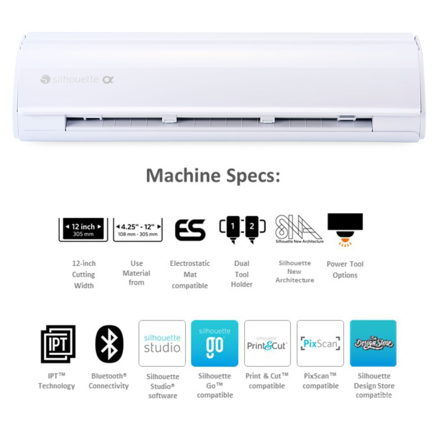 Silhouette White Cameo 5α Alpha w/ Deluxe Blade & Tool Pack, Mat Pack, Guides