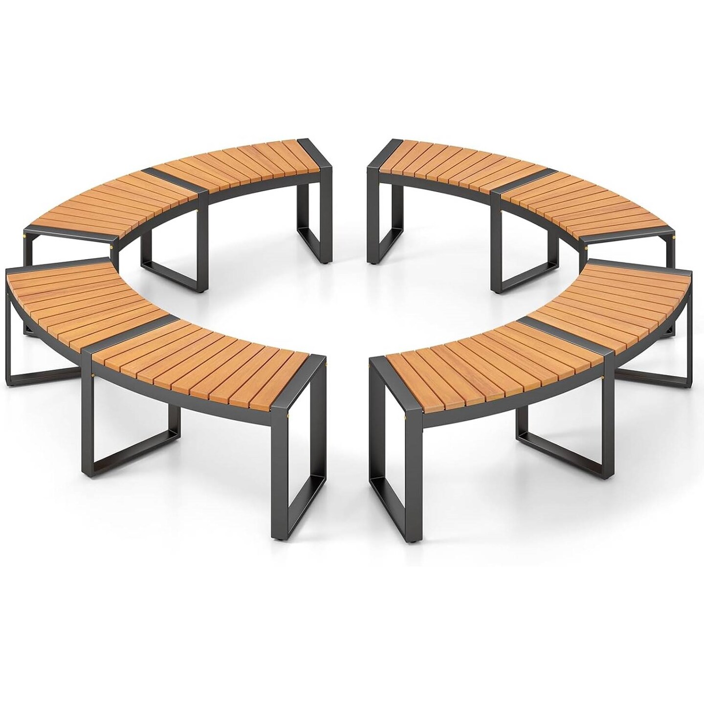 Natural Black Acacia Wood Metal Outdoor Curved Backless Garden Bench