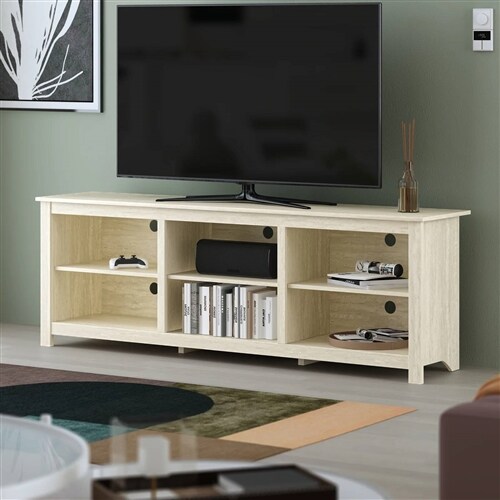 Wood Farmhouse TV Stand for Up to 70" TVs with Storage Shelves