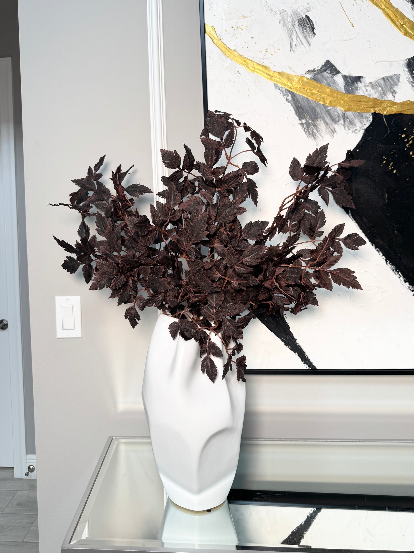 Plum Faux Cimicifuga Ramosa Leaves 32" Fall Autumn Stem Bundle 3 Pack Burgundy Faux Botanical Branch for Tall Vase Seasonal Home Decor