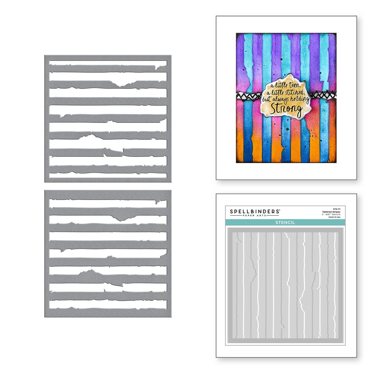 Spellbinders Stencils-Beautifully Imperfect, Tattered Stripes