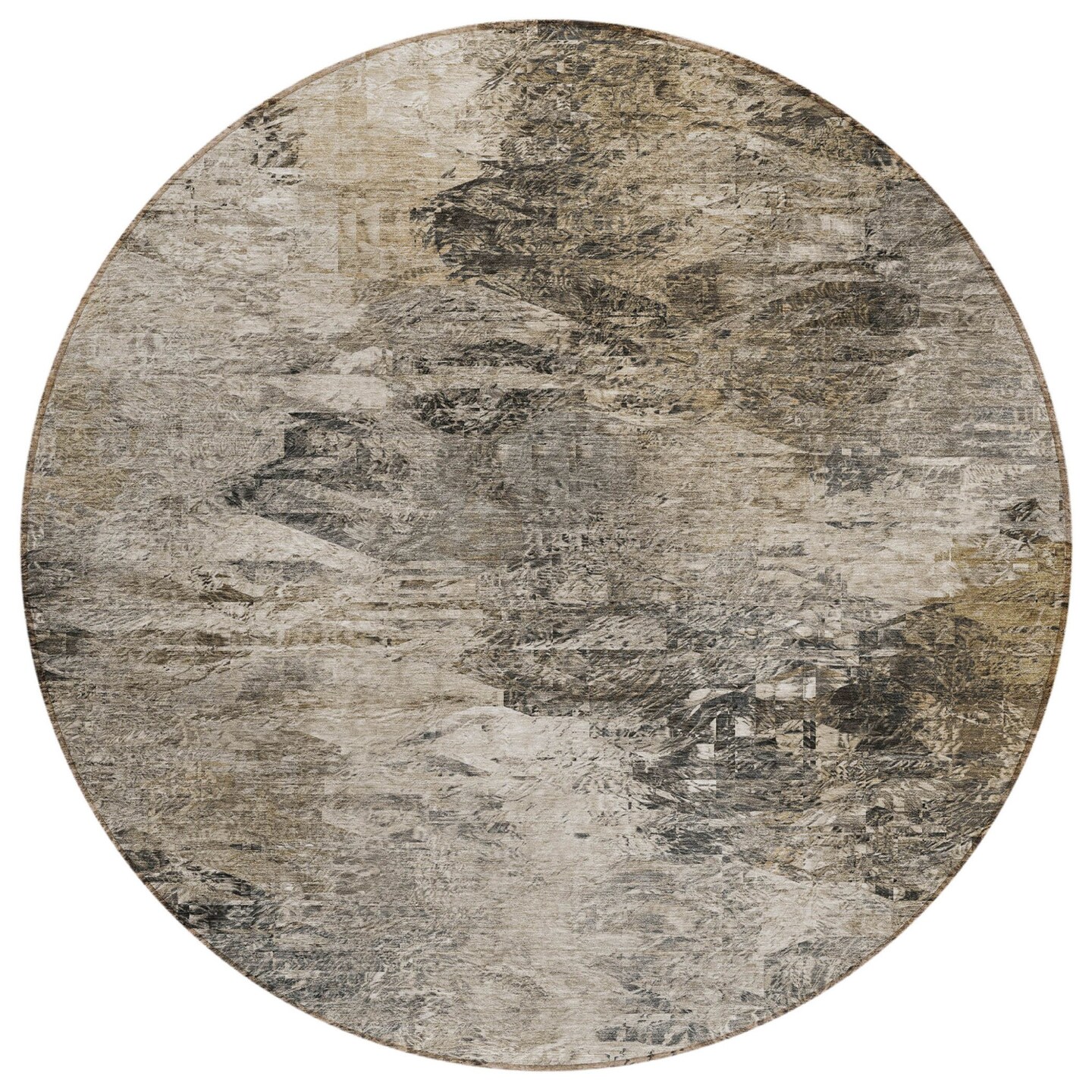 Edge Collections - 8' - Brown - Abstract Round Area Rug for Outdoor and Indoor Use - 1 Piece