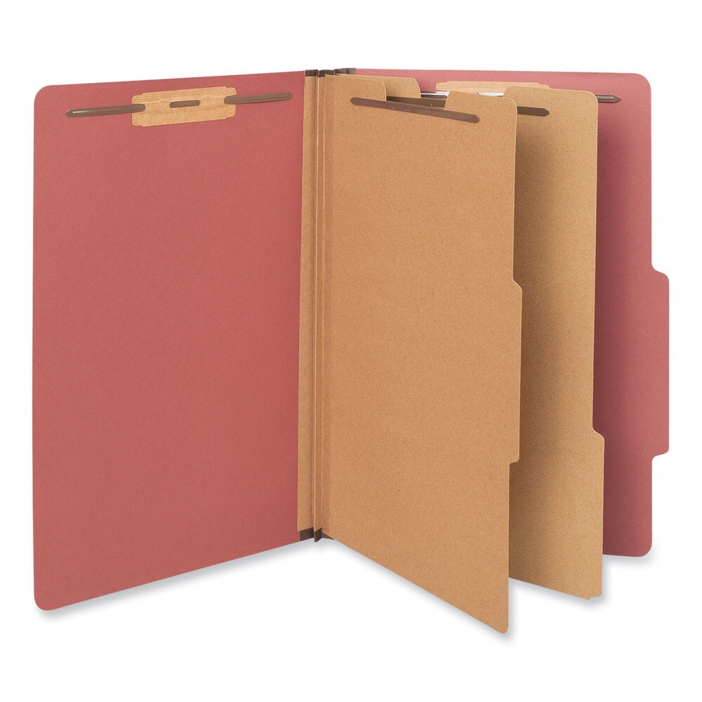 Universal 6-Section 2-Divider Pressboard Classification Folders - Legal, Red (10/Box)