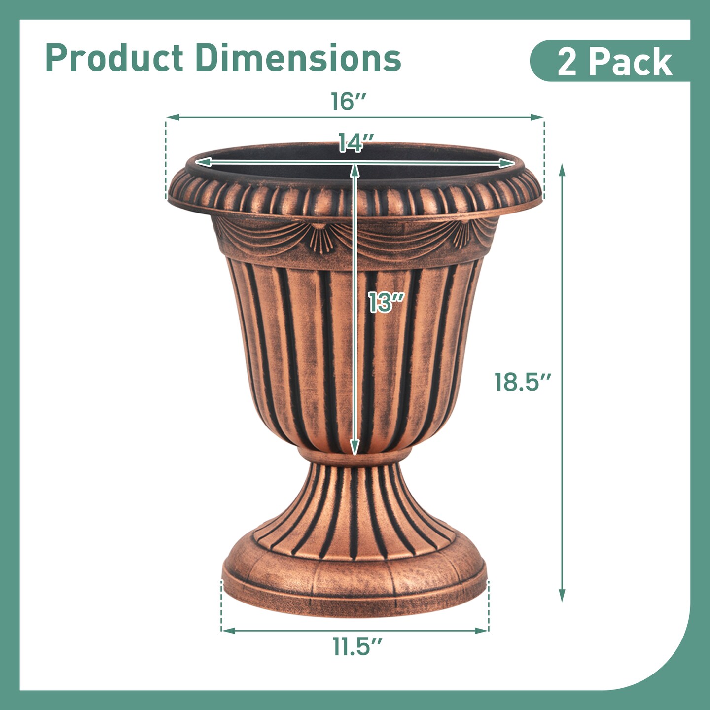 Bronze PP Vintage Urn Planters Set of 2 for Indoor Outdoor Decor