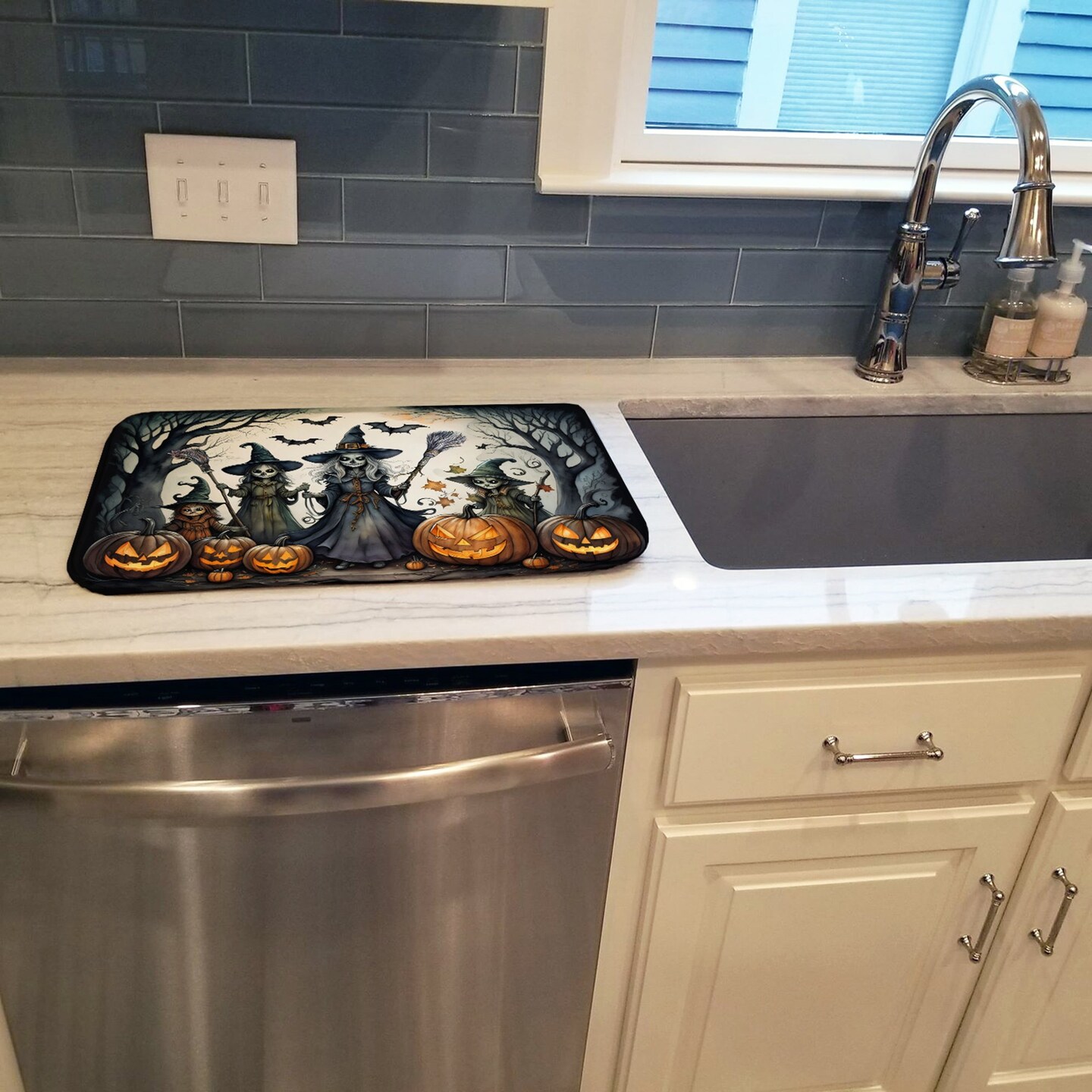 Edge Collections - 14" x 22" - Multicolor - Stylish Halloween Dish Drying Mat - 1 Piece