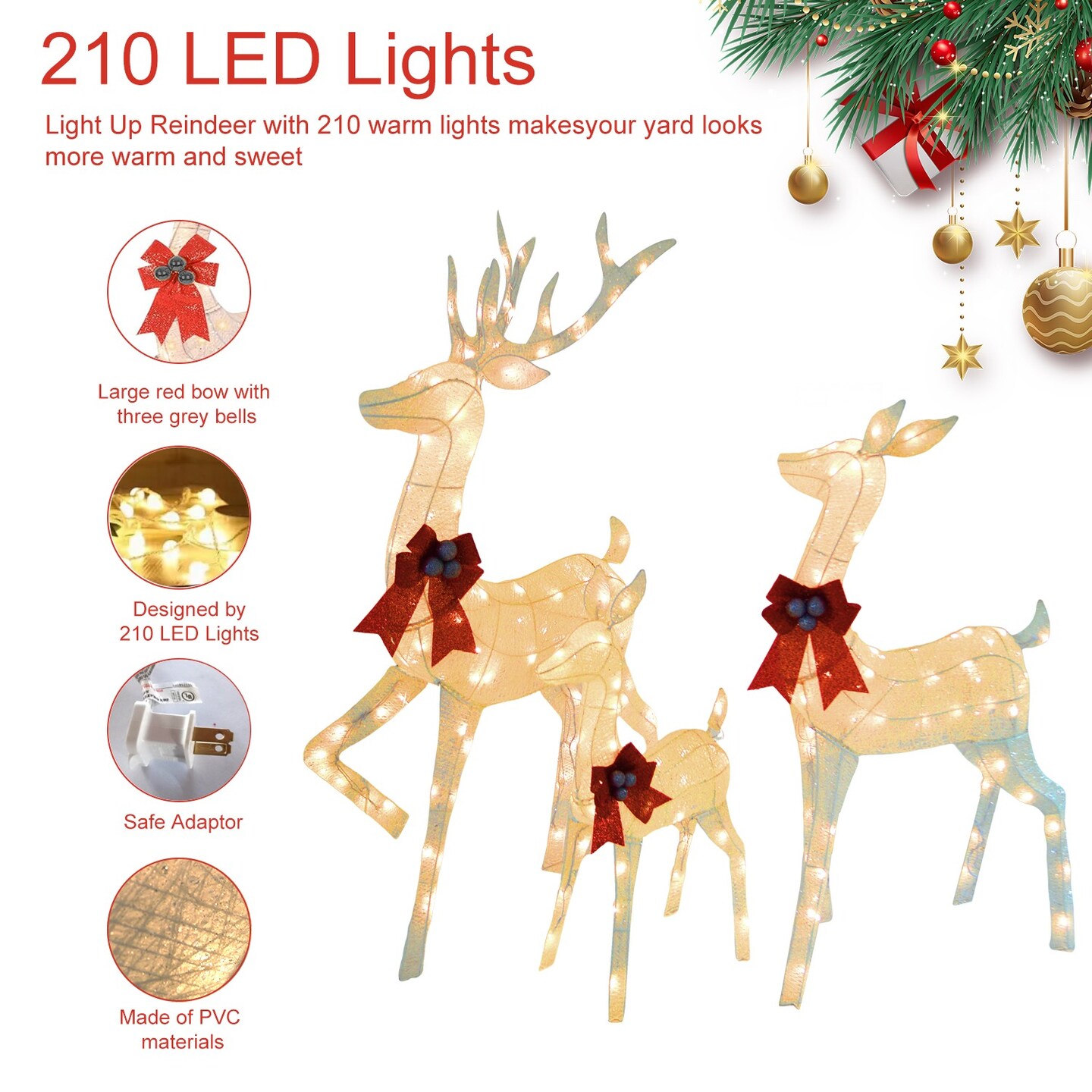 Outdoor Christmas Reindeer Holiday Yard Decoration with Warm LED Lights Easy Assembly