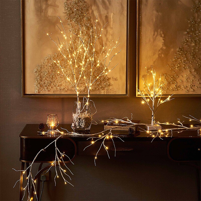 48LT Lighted White Birch Garland 72 Inches, Battery Operated 48 LED Lights