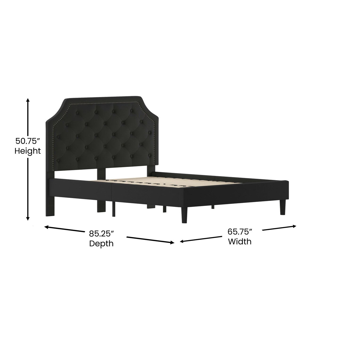 Merrick Lane Provence Platform Bed with Slatted Support Contemporary Tufted Upholstery with Accent Nail Trim