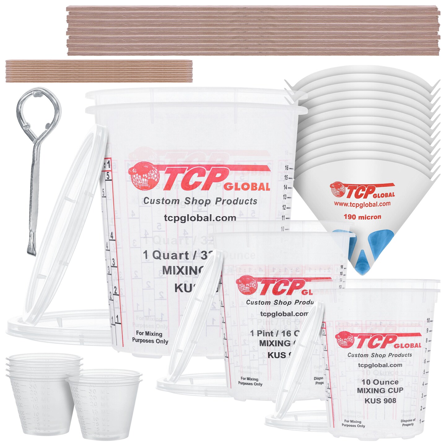Complete Paint Mixing Kit - 12 Cups with Lids, Mixing Sticks, Paddles, Strainers - Epoxy Resin Measuring Cups, Plastic Paint Cup Containers for Automotive &#x26; Art Projects