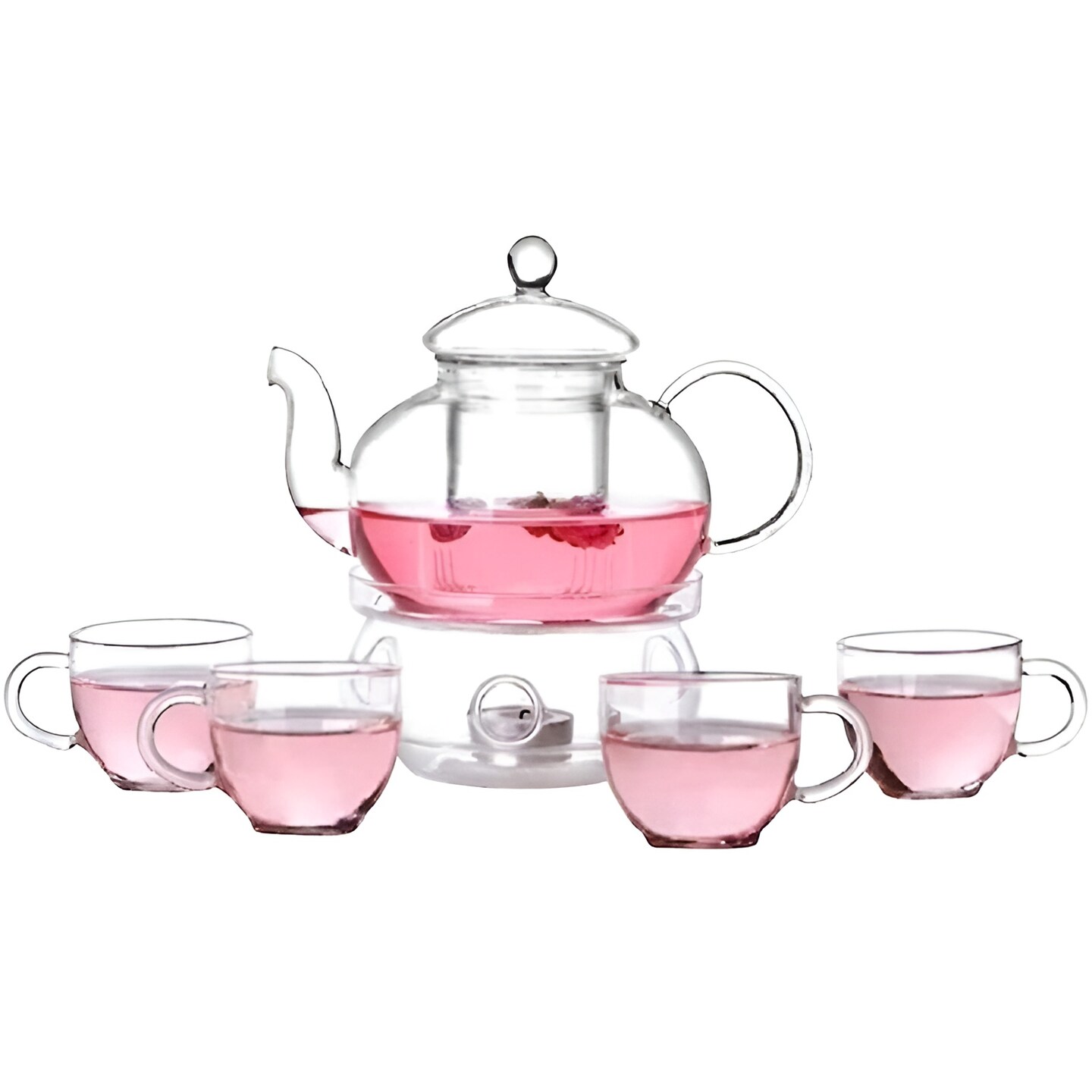 6-Piece Glass Tea Pot Set with Infuser Warmer and 4 Cups for Hot Tea and Kung Fu Ceremonies