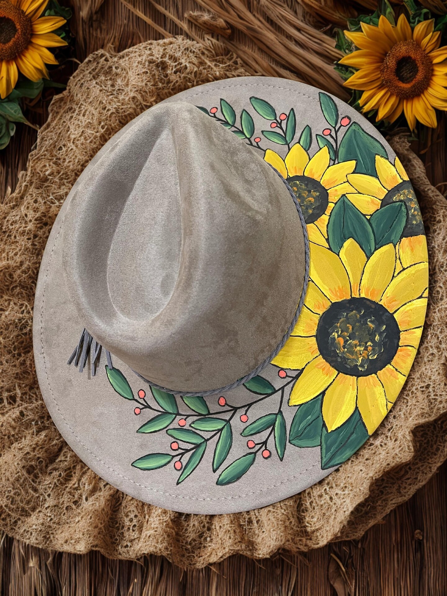 Sunflowers Western Hand Painted Hat | MakerPlace by Michaels display picture 1
