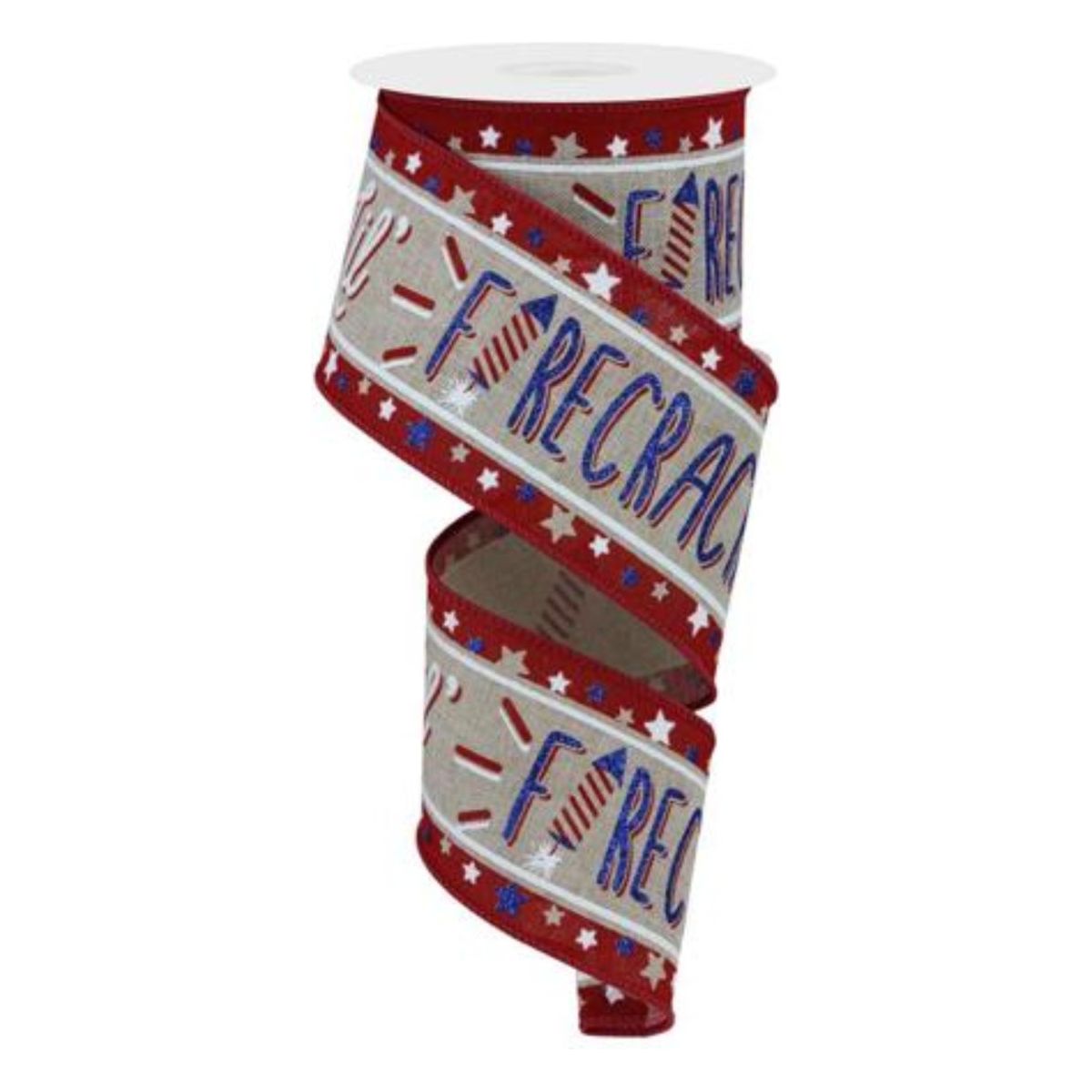 2.5&#x22; Lil Firecracker Patriotic Ribbon: Natural (10 Yards)
