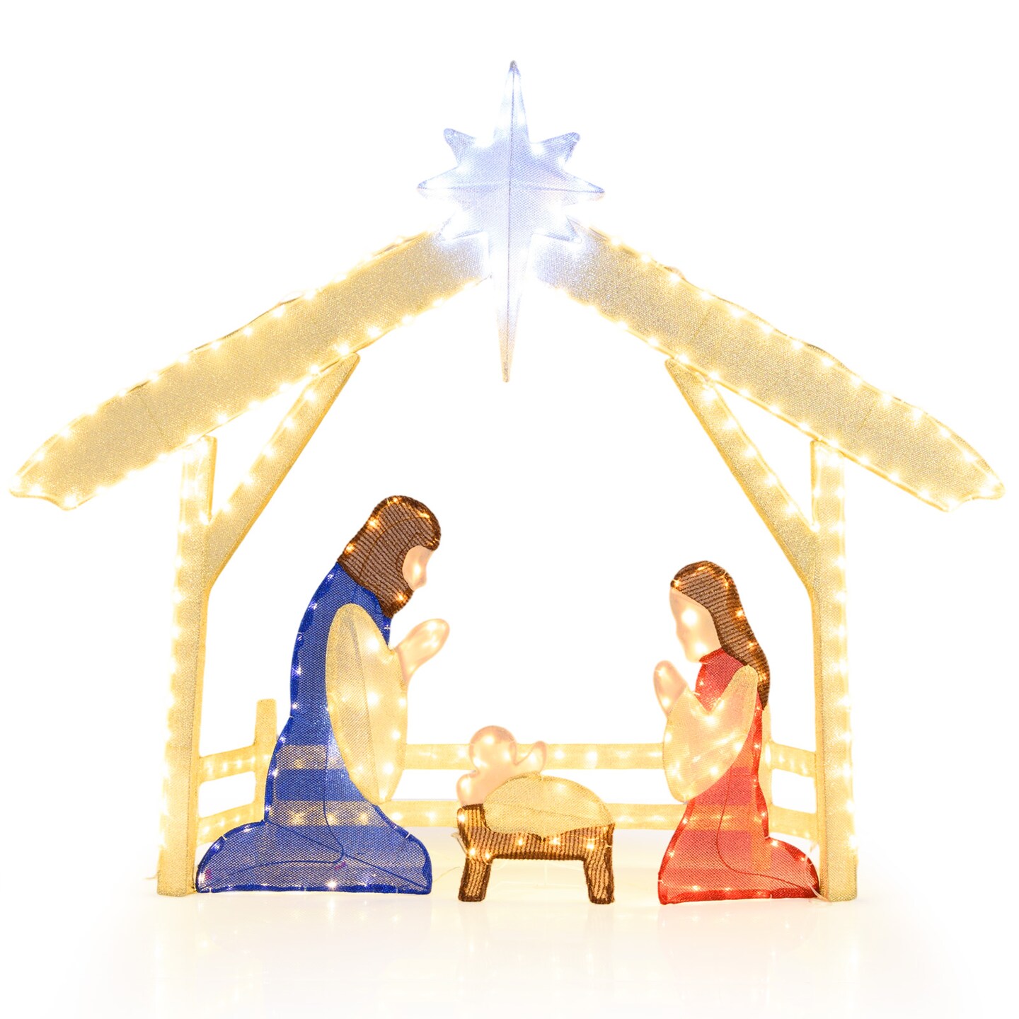 Multi-Color Metal and Fabric Lighted Holy Family Nativity Set
