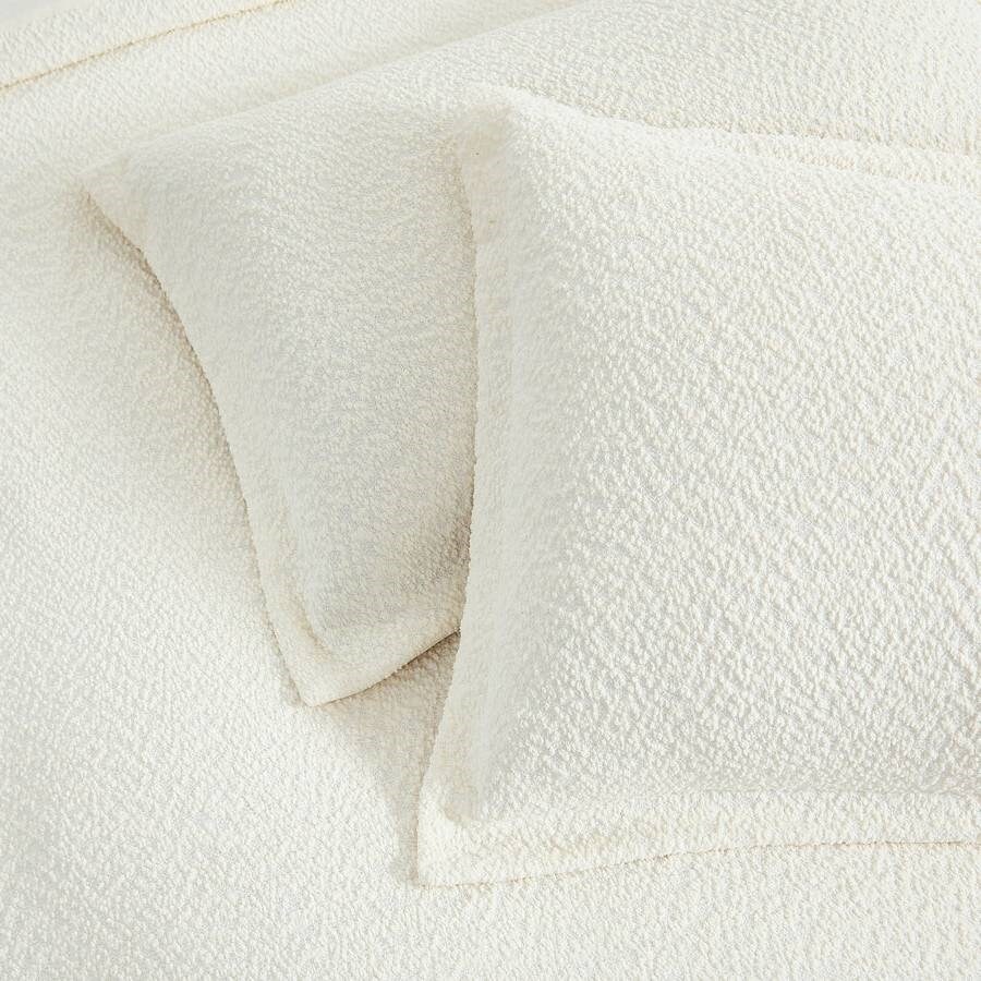 3-Piece Off White Boucle Duvet Cover Set with Pillow Shams