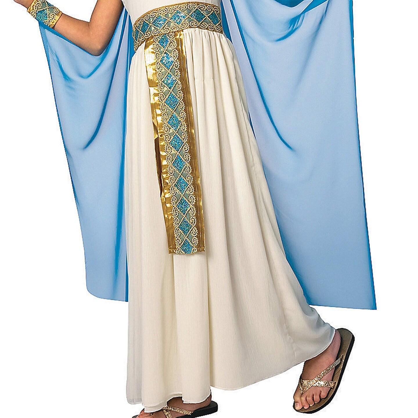 Girls Cleopatra Costume with Long Dress Sequin Belt Collar Wrist Cuffs and Headpiece