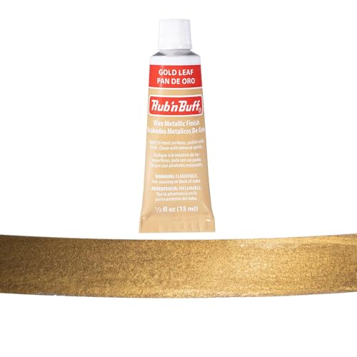 Rub n Buff Metallic Wax with Cotton Glove and 8&#x22; x 8&#x22; Cloth - Gilding Wax for a Smooth Adjustable Gloss Finish - Single 0.5oz/15ml Tube (Gold Leaf)