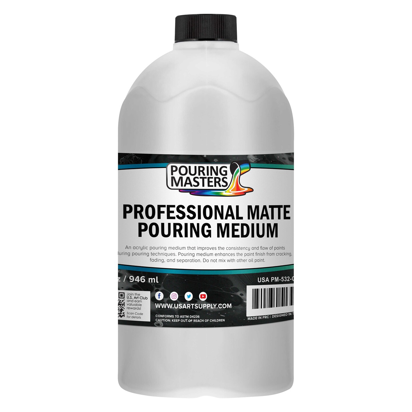 32oz (Quart) Pouring Paint Matte Medium - Professional Acrylic Medium for Improving Paint Flow &#x26; Cell Effects Creator, Viscosity Adjuster