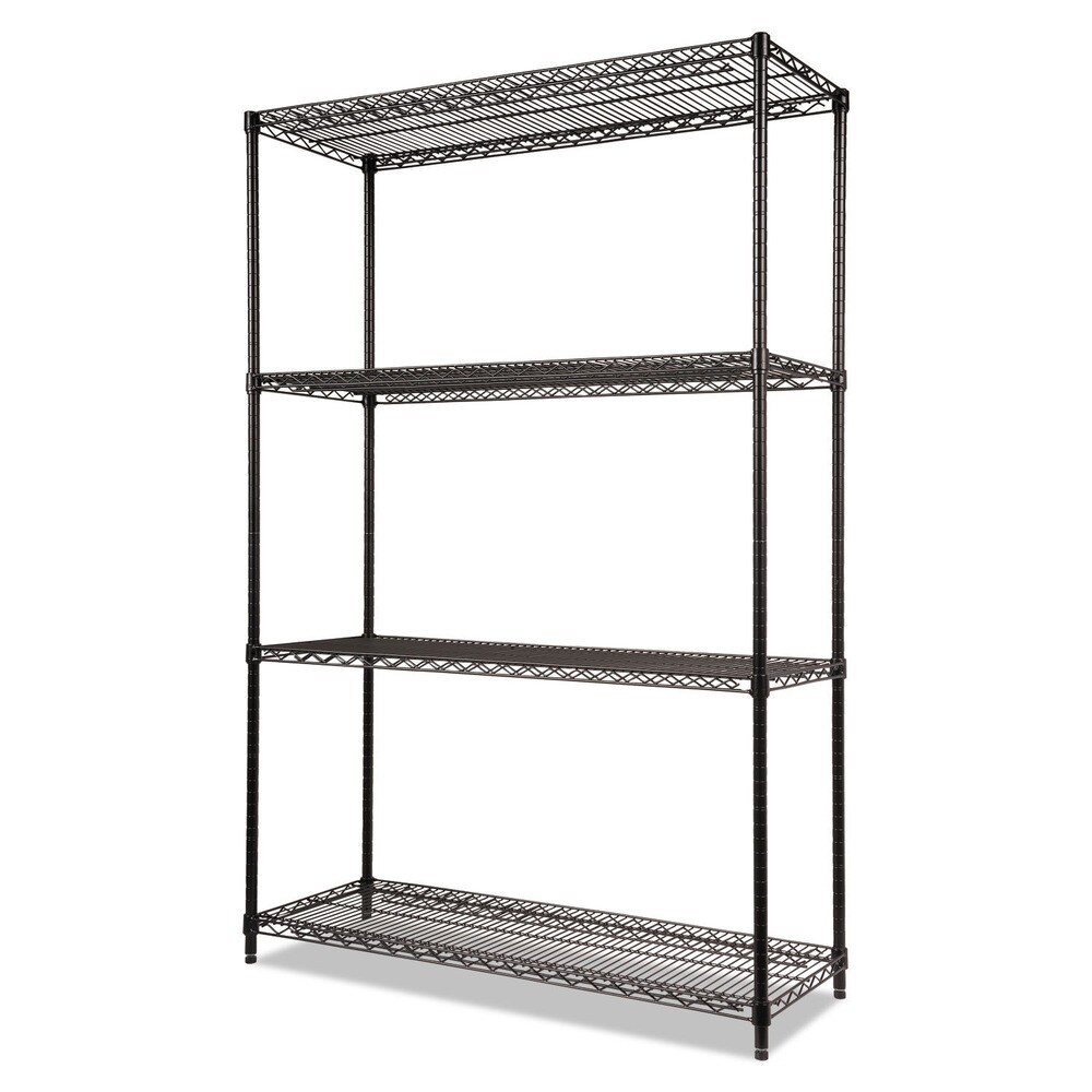Alera NSF Certified Industrial 48 in. x 18 in. x 72 in. 4-Shelf Wire Shelving Starter Kit - Black