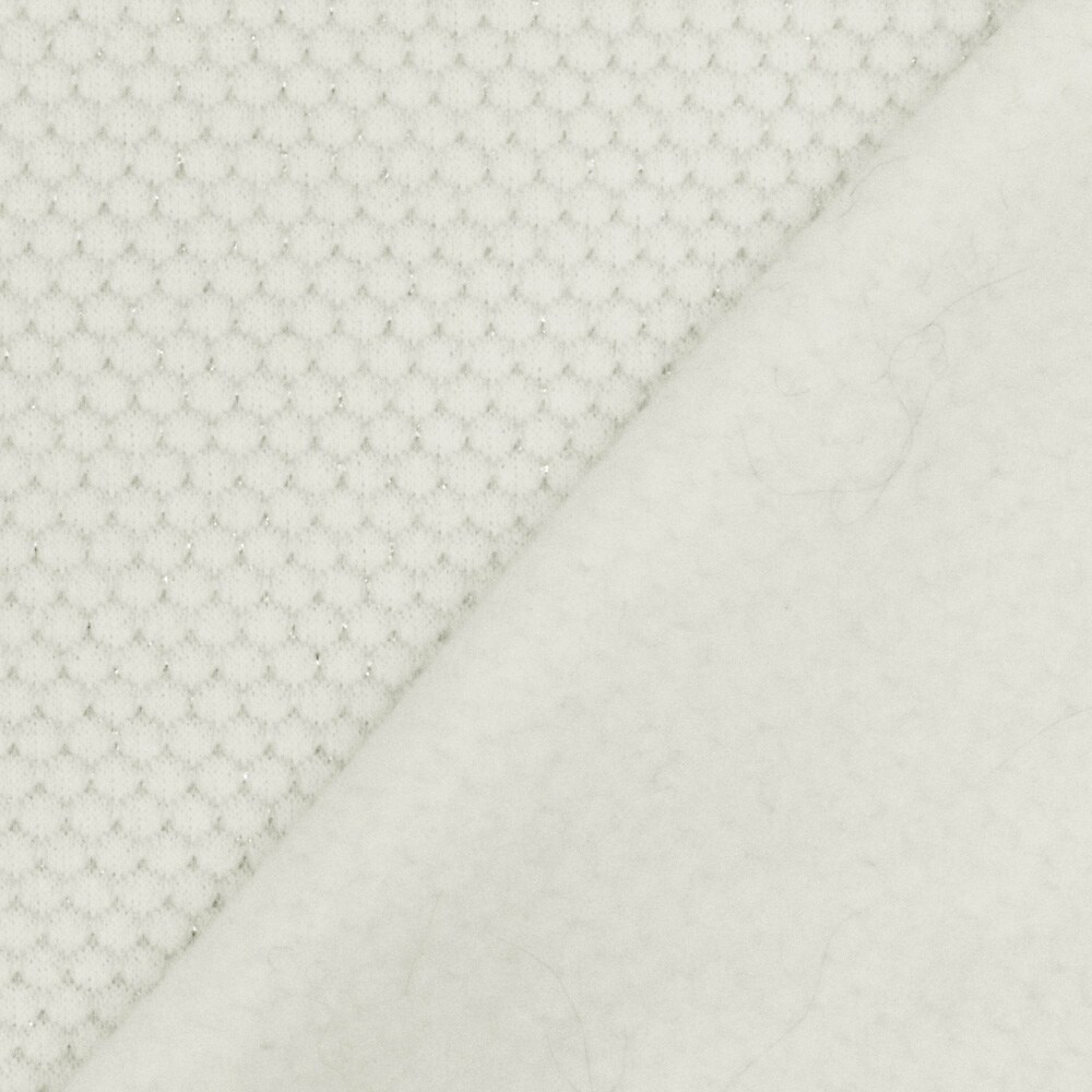 White-Silver Honeycomb Metallic Jacquard Fleece Back Jersey Knit Fabric By the Yard