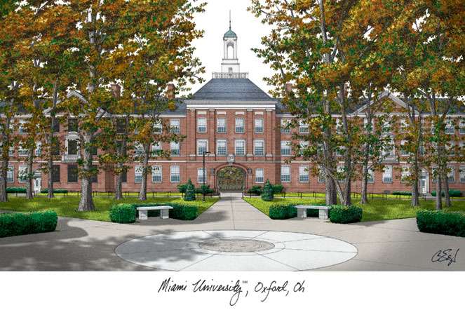 Miami University Ohio 11w x 8.5h Manhattan Black Single Mat Gold Embossed Diploma Frame with Bonus Campus Images Lithograph (value savings at $59)