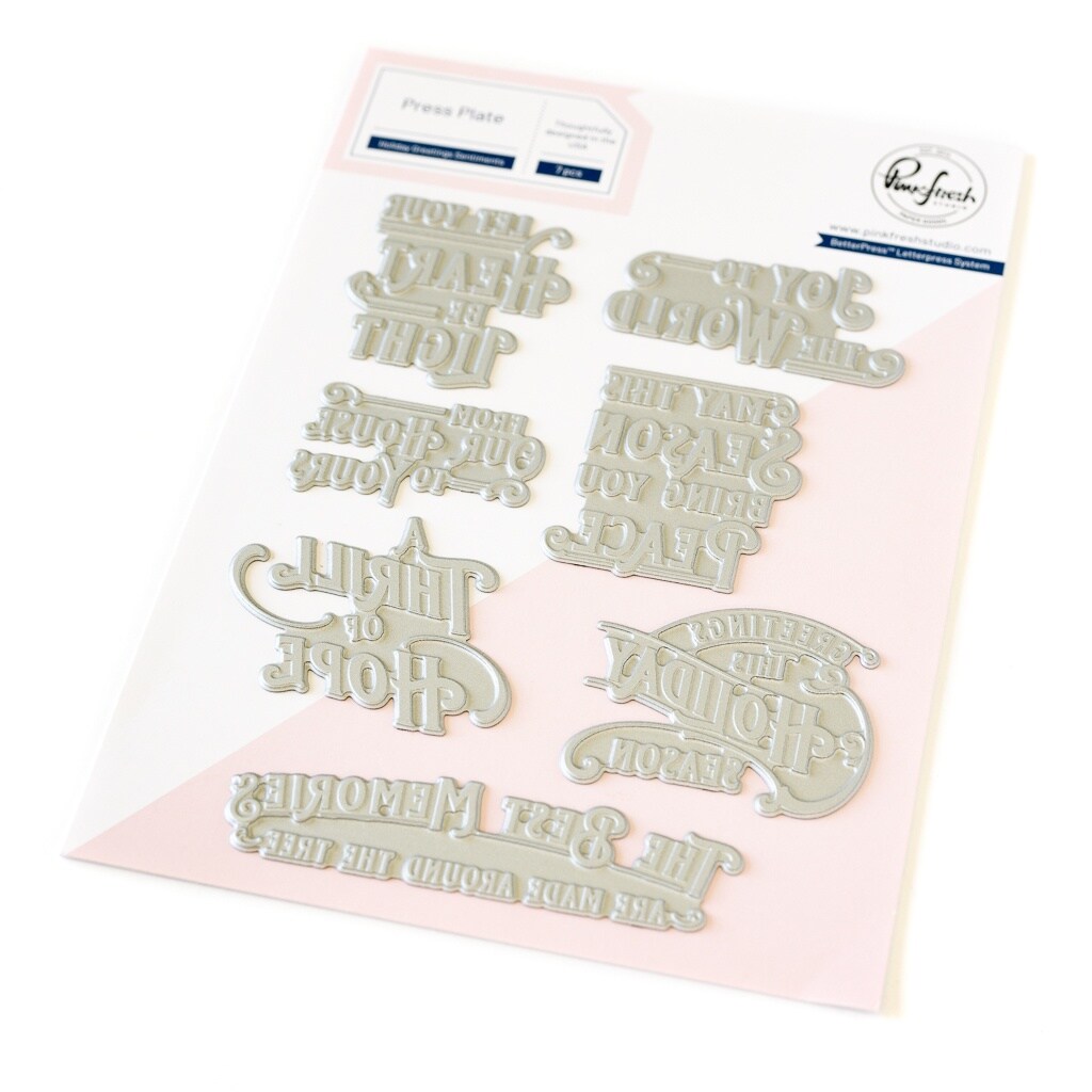 Pinkfresh Studio Press Plate-Holiday Greetings Sentiments