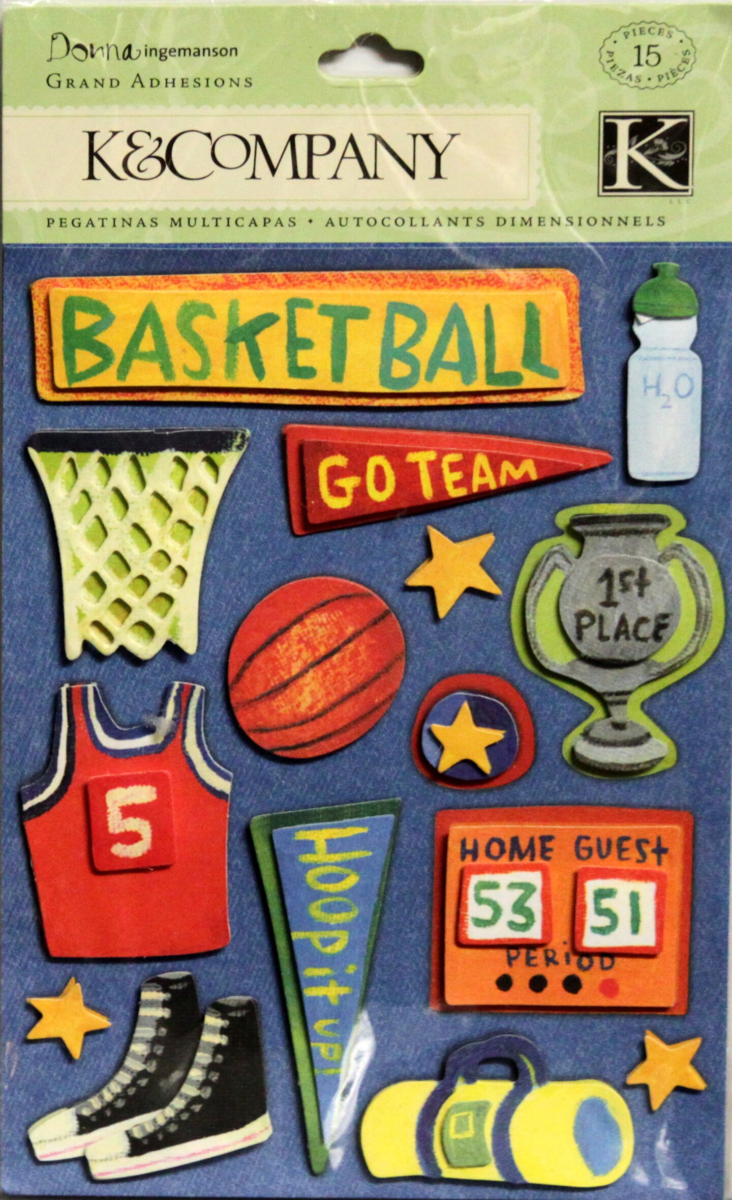 K &#x26; Company Grand Adhesions Rough &#x26; Tumble Basketball Dimensional Stickers