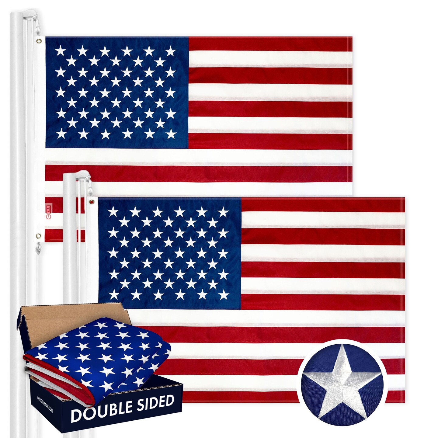 USA American Flag 3x5 Ft 2-Pack Double-sided Embroidered Polyester By G128