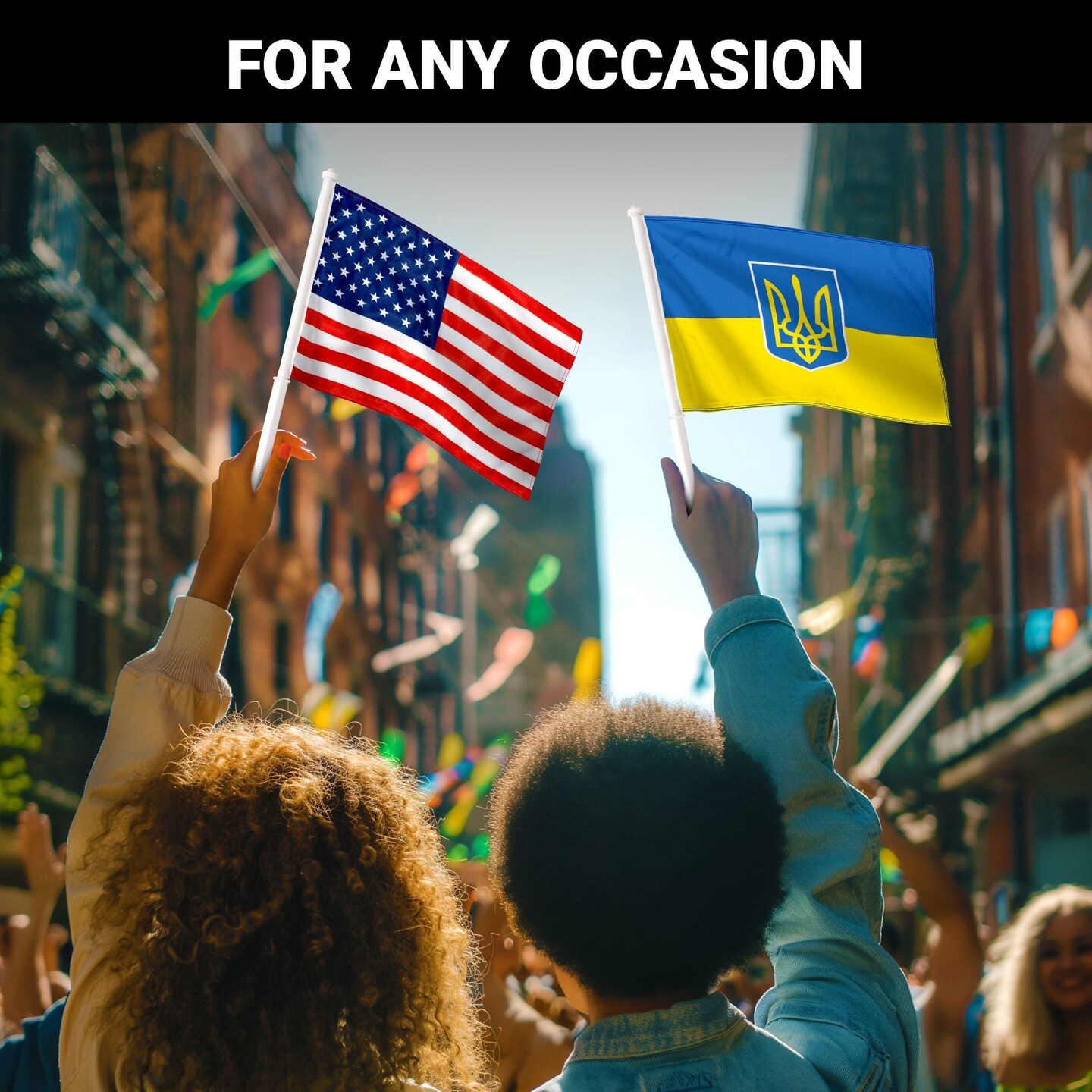 G128 Combo Pack: American USA Car Flag &#x26; Ukraine Ukraine Coat of Arms Car Flag 11x17 In | Both Double Sided Printed 150D Polyester | Flagpole Included | Perfect for Festival Celebrations, Parades