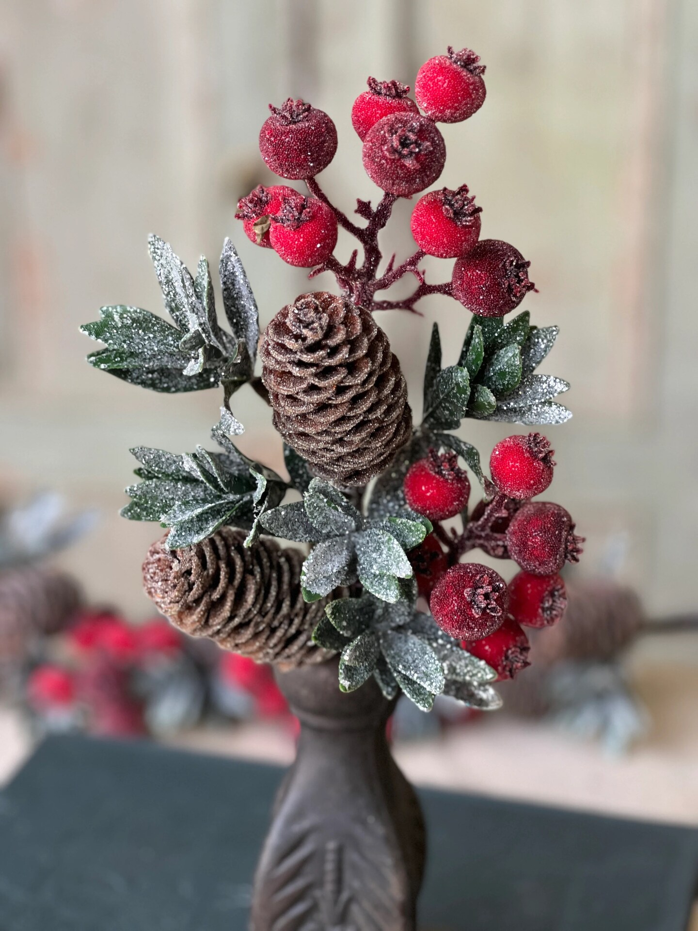 Frosted Berry and Pine cone Pick | 13.5&#x22;