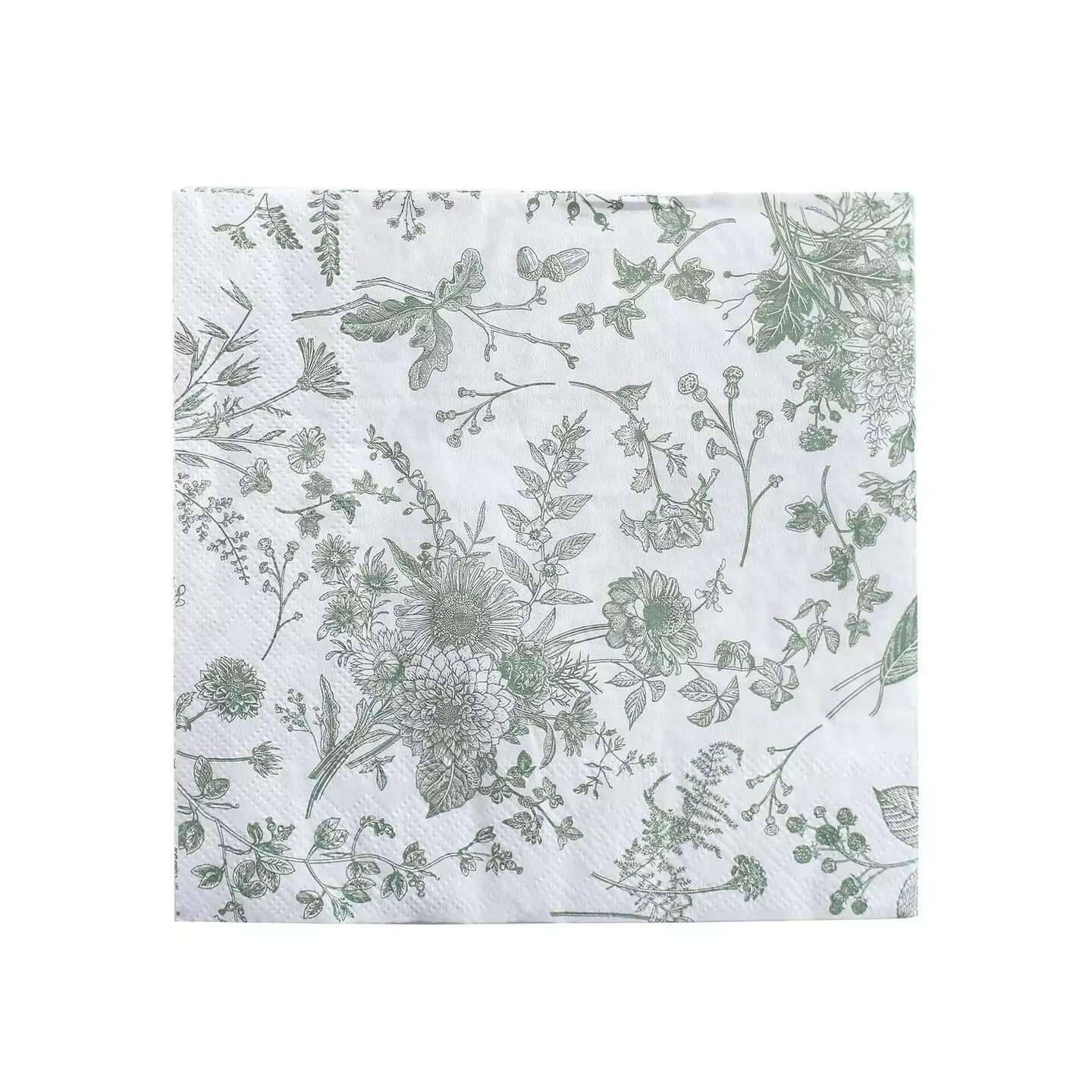 White Sage Green 20 Floral Design 13" x 13" Dinner Paper Napkins Party Events