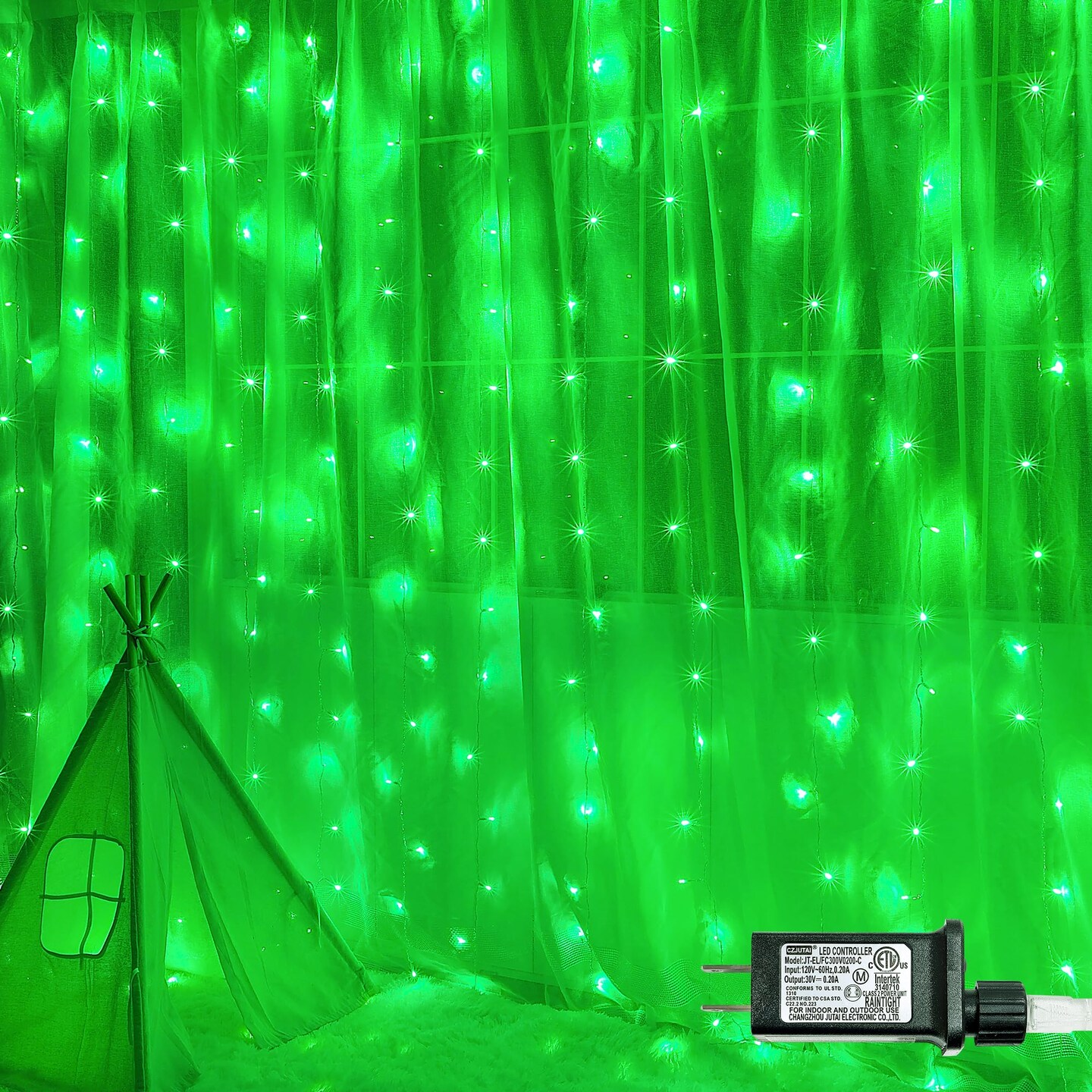 oopswow 304 LED Curtain Lights 8 Modes Hanging Wall Lights Outdoor Plug