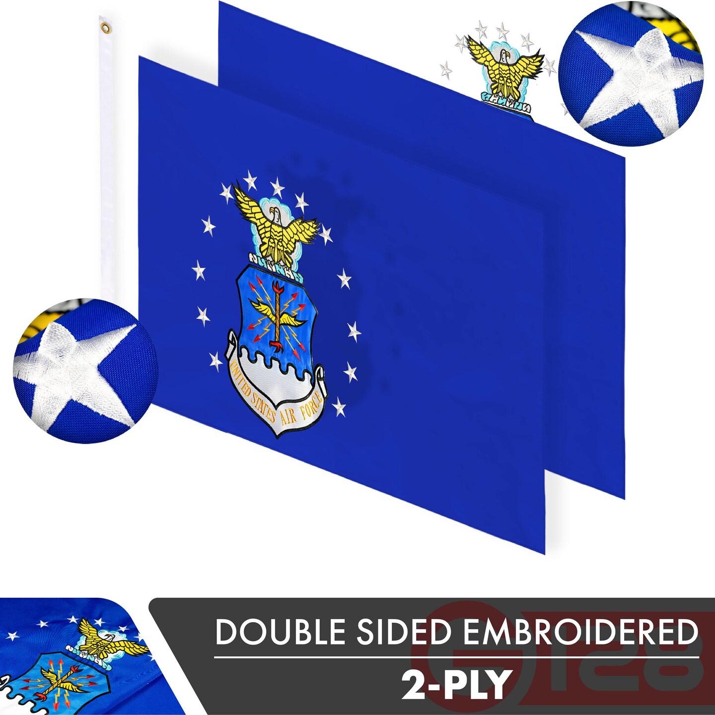 US Air Force Flag 2x3FT 2-Pack Double-sided Embroidered Polyester By G128