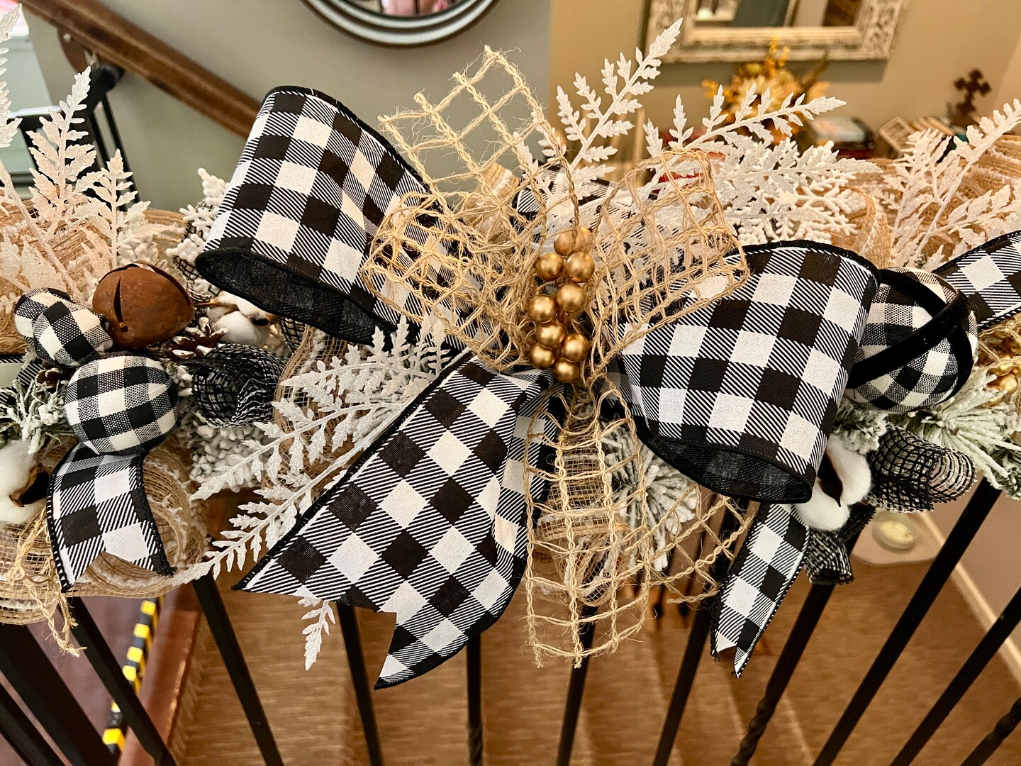 Christmas Wreath with Buffalo Check and Cheetah, black and white Christmas outlets decor, Woodland Farmhouse buffalo check holiday mantle decoration