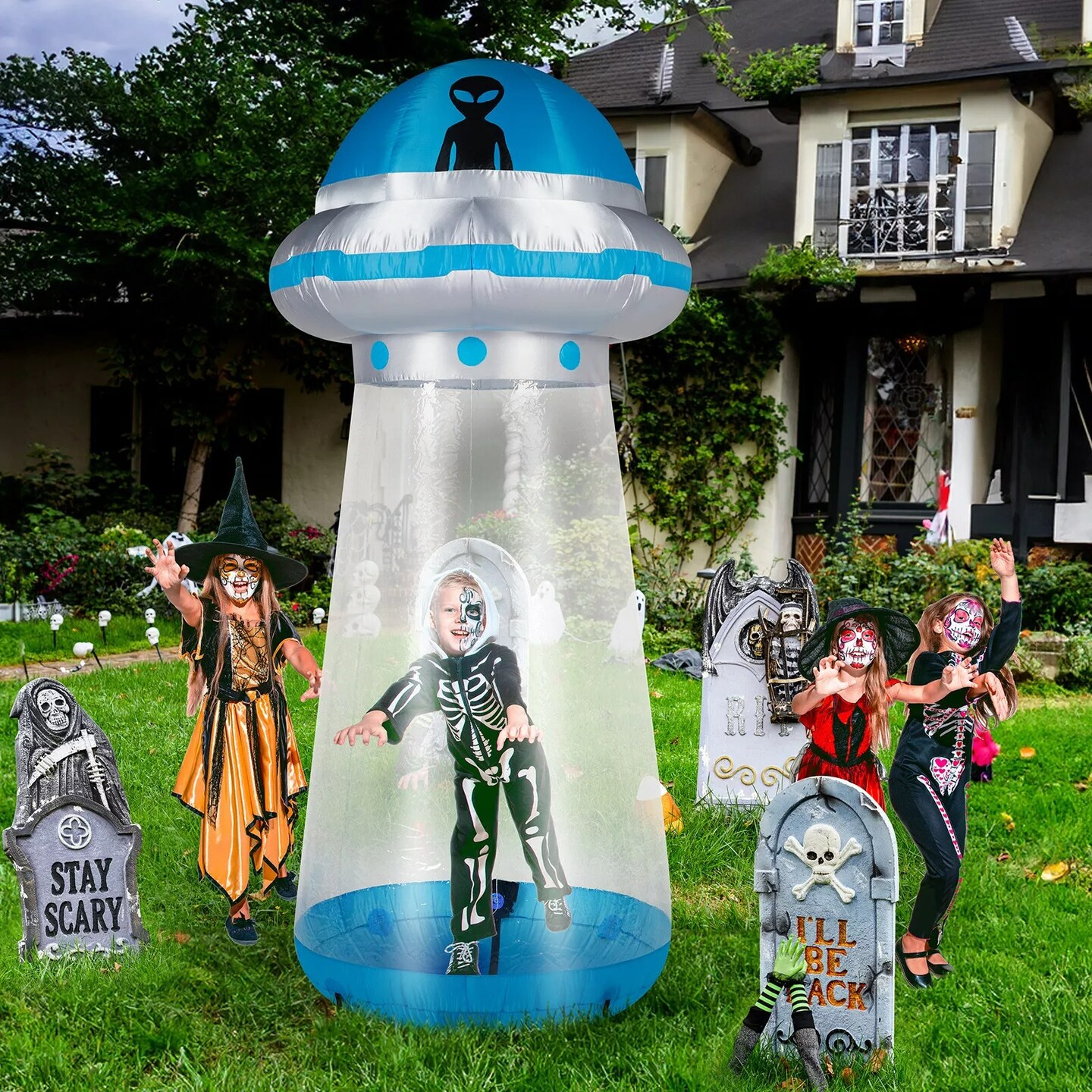9 FT Halloween Inflatable UFO Yard Decoration w/ Build-in LEDs for Holiday Party