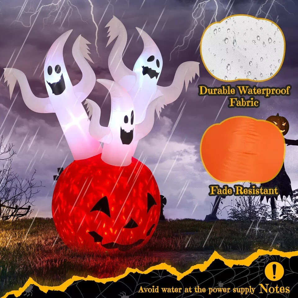 5.9FT Halloween Inflatable Pumpkin Ghost Outdoor Decorations Scary Blow up Decor