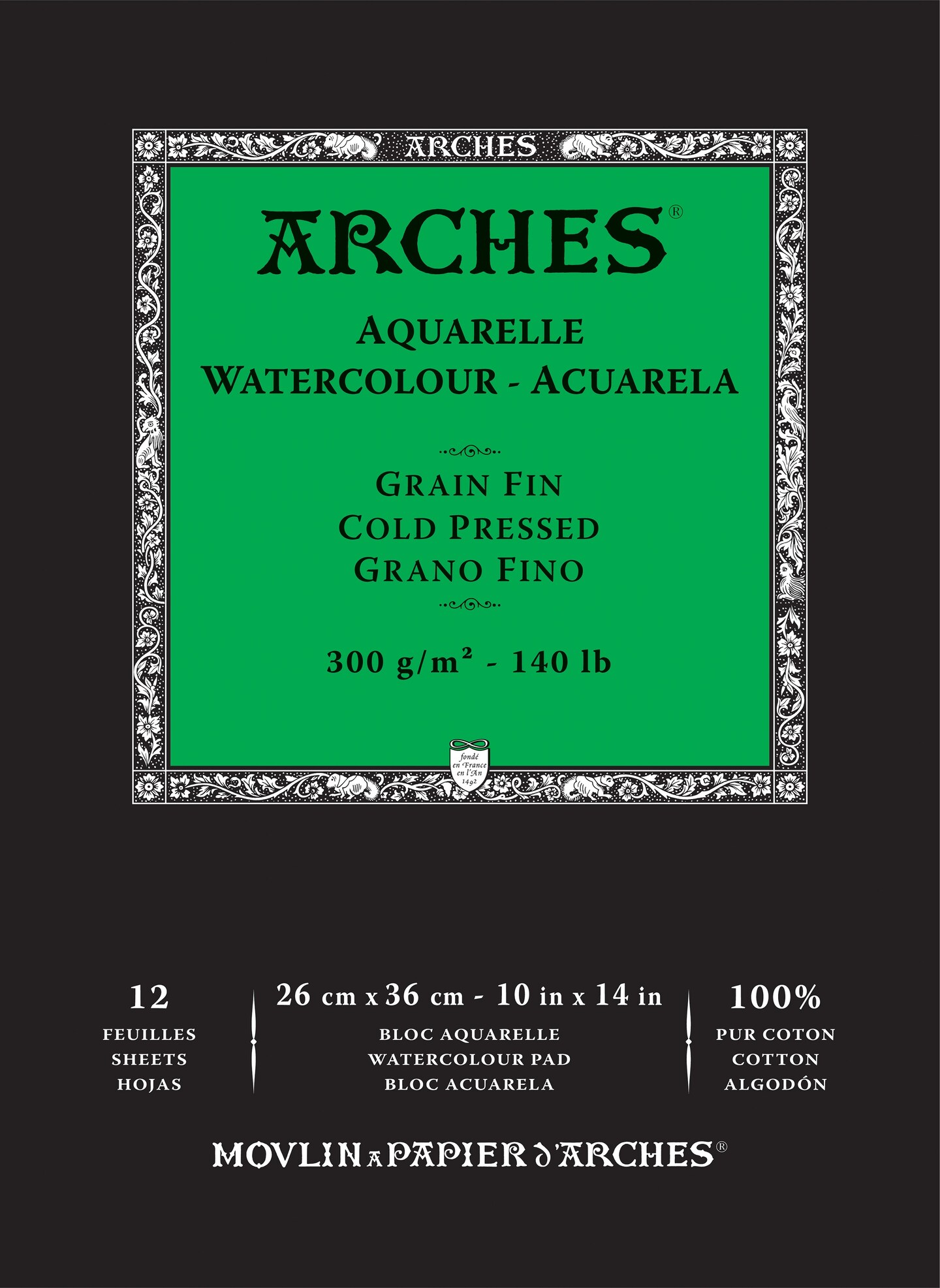 Arches Aquarelle Cold Pressed Watercolor Pad 10"X14"- 140lb, 12 Sheets