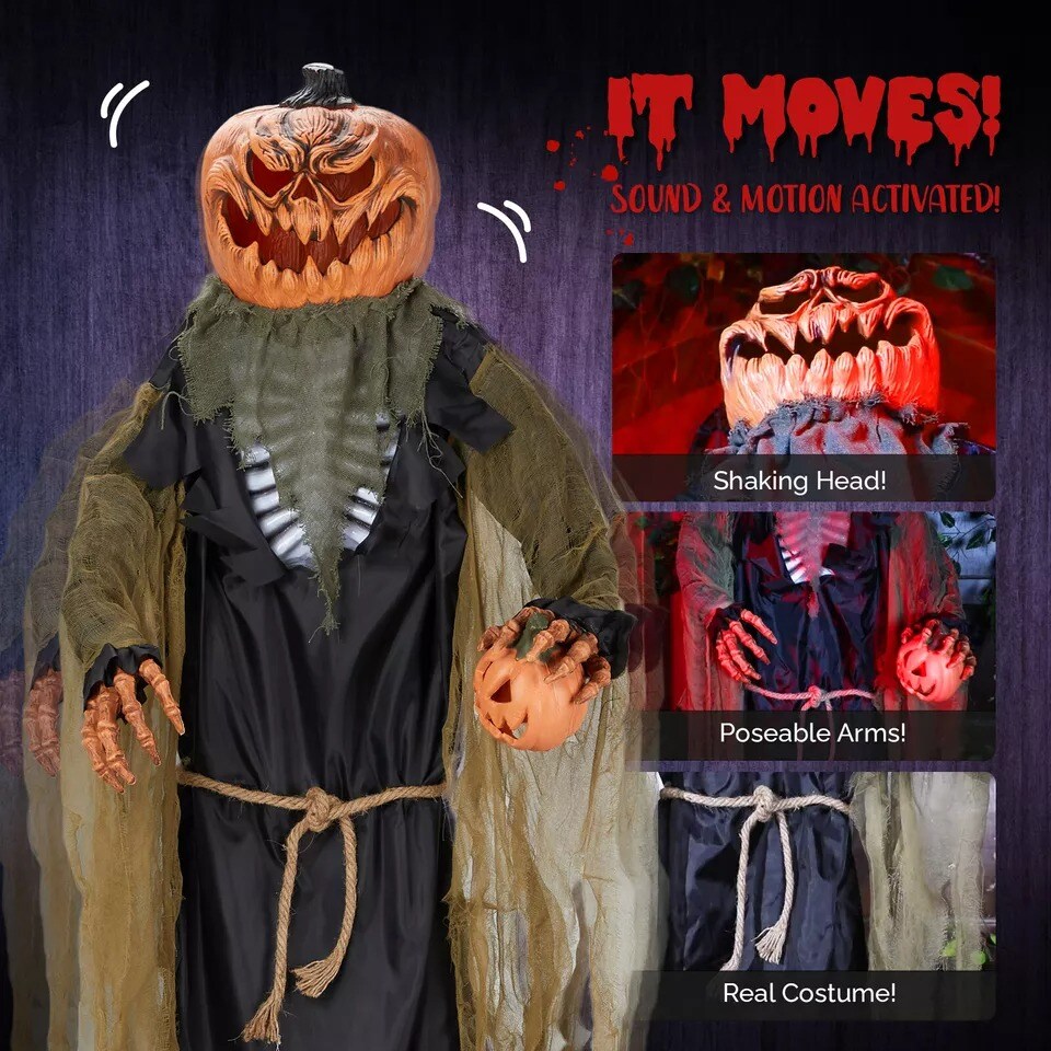 7FT Halloween Outdoor Spooky Decorations Talking Giant Pumpkin Man Voice Control