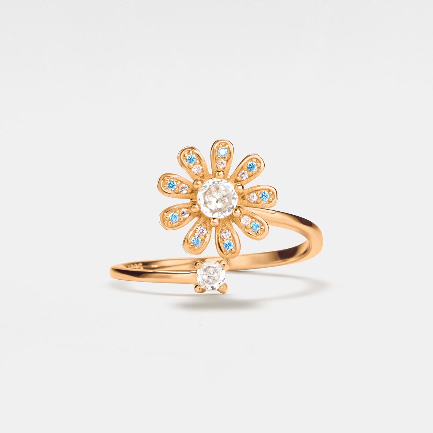 PERIMADE Daisy Flower Fidget Spinner Ring • Gold Flower Anxiety