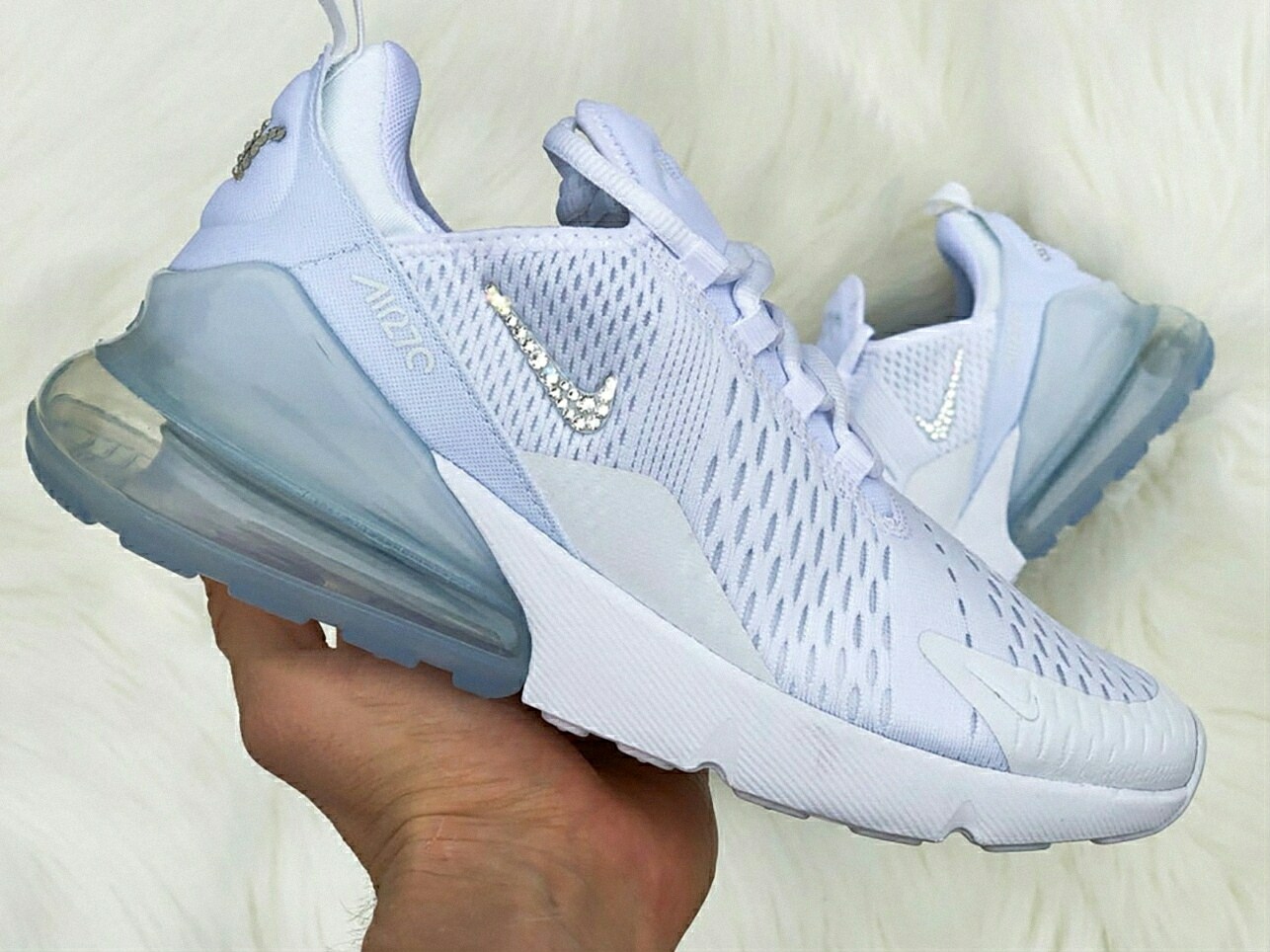 Swarovski Women's Nike Air Max 270 All White Sneakers Blinged Out